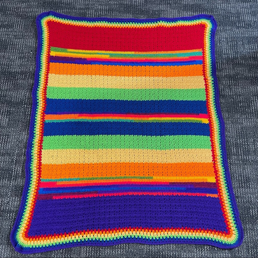 Afghan Blanket 51”x42” Throw Lap Blanket Rainbow - Picture 2 of 8